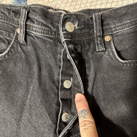 Free People Button Fly High Rise Super Wide Leg Cropped Landry Jeans Sz 27 Black - Picture 6 of 9